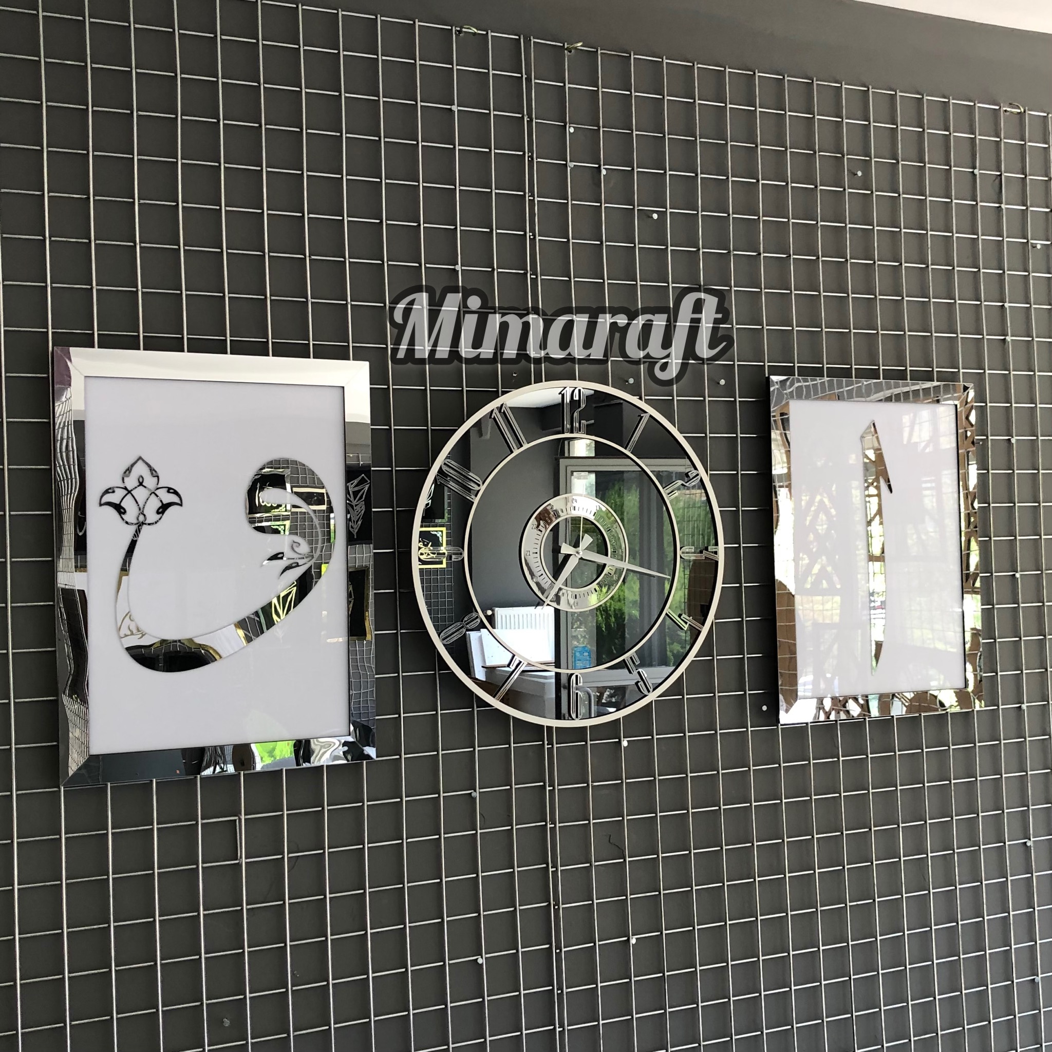 Aynalı Model 2 Li Elif-Vav Tablo ve Saat Seti