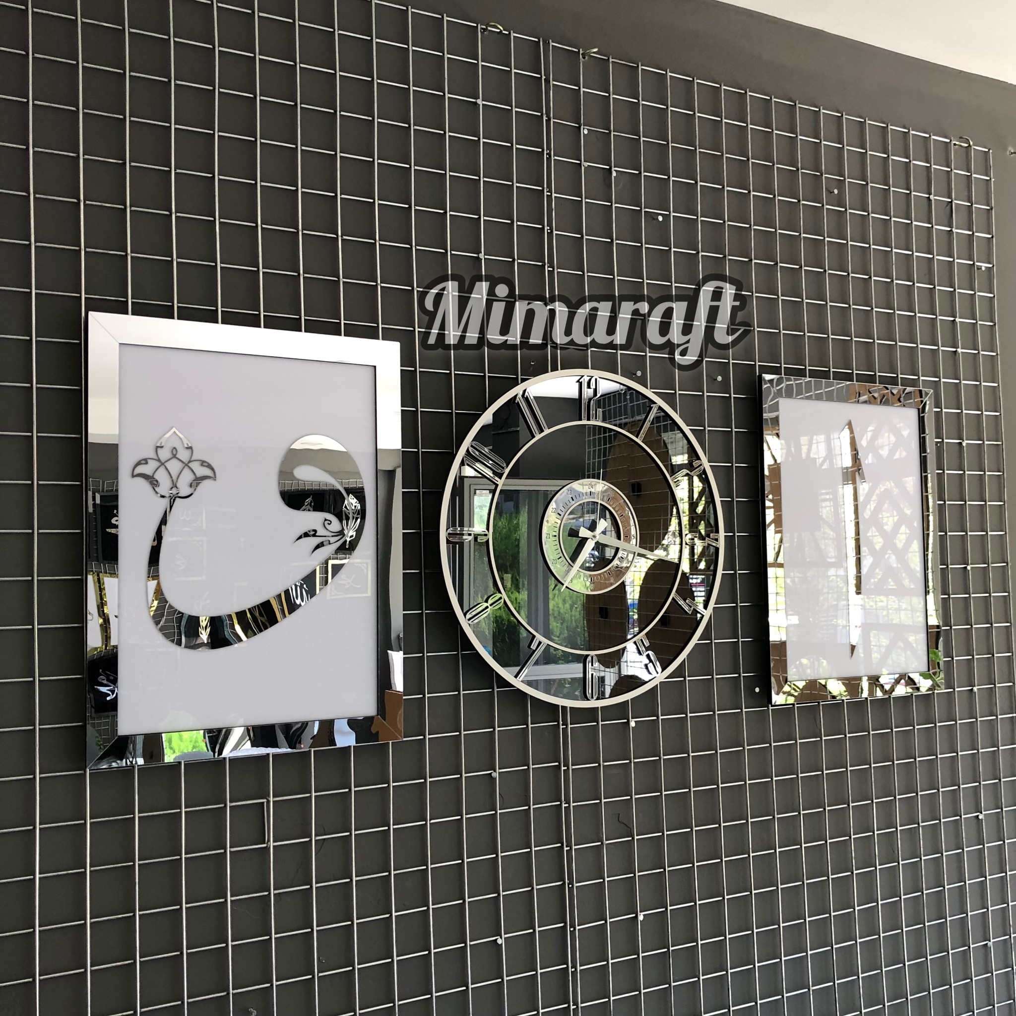 Aynalı Model 2 Li Elif-Vav Tablo ve Saat Seti